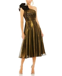 Women's Rosette One Shoulder Tea Length Dress