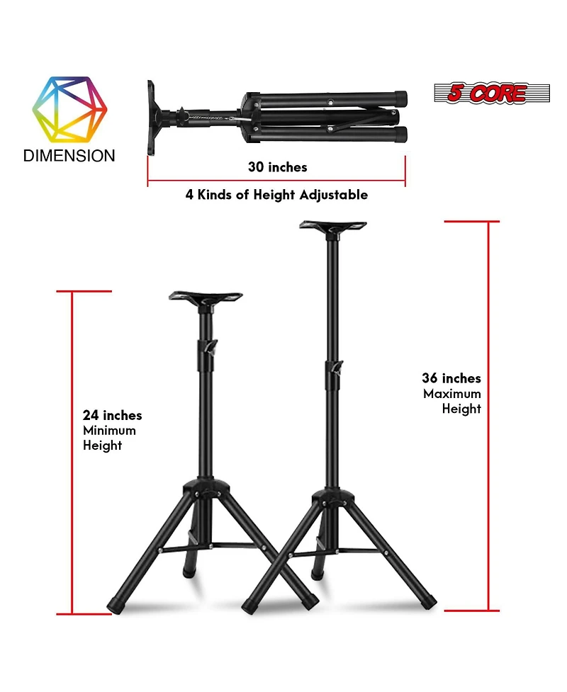 5 Core Speaker Stand Tripod Tall Adjustable 36 Inch Dj Pole Mount Studio Monitor Stands