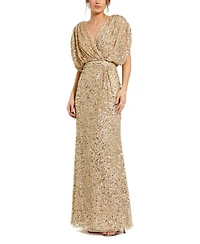 Mac Duggal Women's Draped Sleeve V Neck Gown