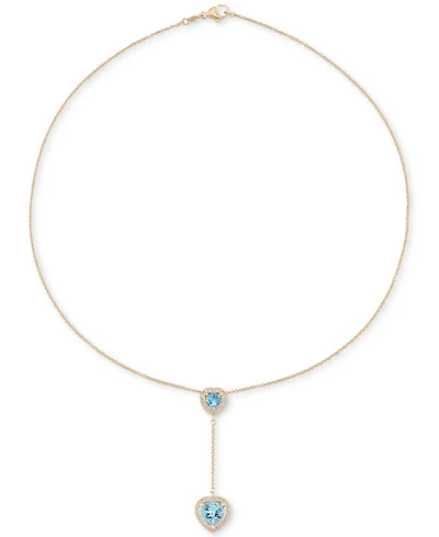 Swiss Blue Topaz (7/8 ct. t.w.), Sky Blue Topaz (3 ct. t.w.) & White Topaz (1/2 ct. t.w.) Heart Lariat Necklace in 14k Gold over Sterling Silver, 18"