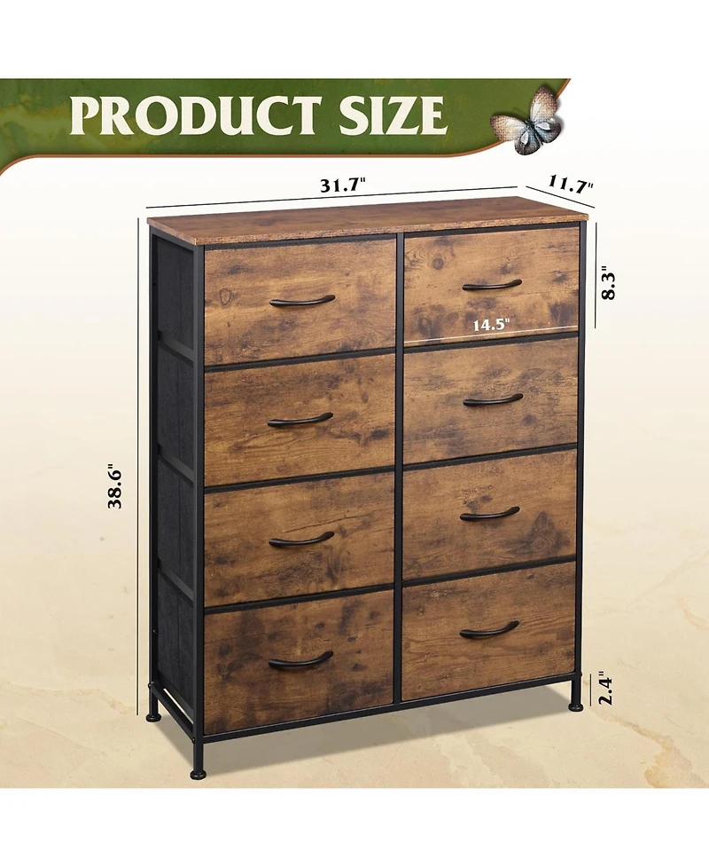 Wlive Fabric Dresser for Bedroom Tall with 8 Drawers Storage Tower Bins Double Chest of Closet Living Room Hal
