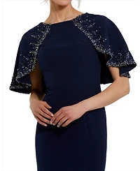Mac Duggal Women's Crepe High Neck Fitted Gown With Beaded Shawl