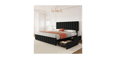 gaomon Queen Linen Upholstered Platform Bed Frame with 4 Storage Drawers