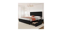 gaomon Queen Linen Upholstered Platform Bed Frame with 4 Storage Drawers