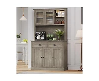gaomon Kitchen Pantry Storage Cabinet, 71" Tall Wood Pantry Cabinet with Microwave Stand, Modern Kitchen Hutch Cabinet