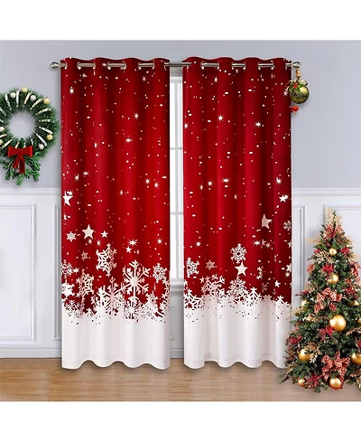 Christmas Curtains, Set of 2 Velvet Panels for Living Room, 84" Long Floral Snowflake Thermal Insulated Room Darkening Curtains, 52 x 84 Inches