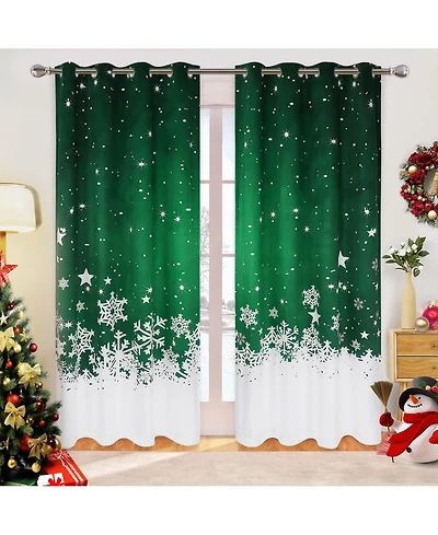 Christmas Curtains, Set of 2 Velvet Panels for Living Room, 84" Long Floral Snowflake Thermal Insulated Room Darkening 52 x 84 Inches