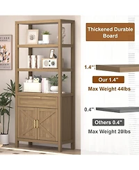 gaomon 71" Bookshelf and Bookcase with Doors, 5 Tier Tall Bookshelf Storage with Cabinet and Drawer, Modern Bookshelf Cabinet with Adjustable Shelves,