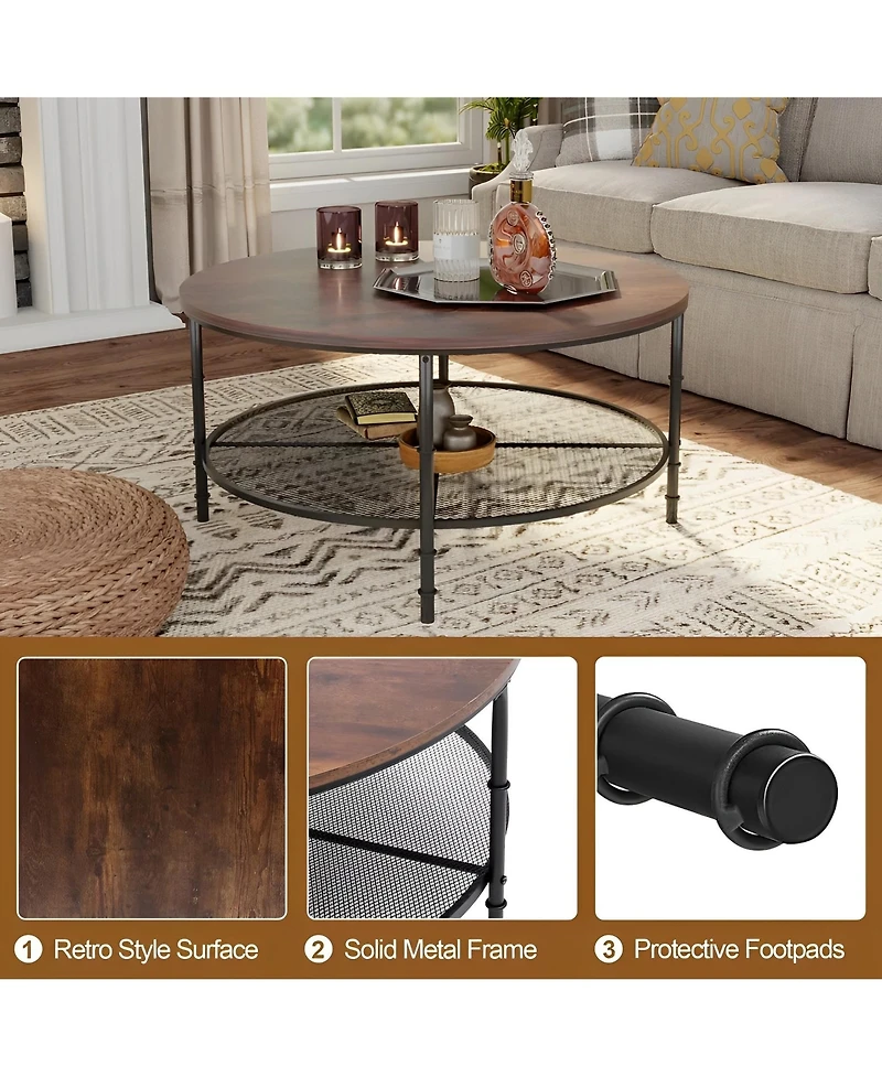 Skonyon 32IN Round Wood Top Coffee Table For Living Room
