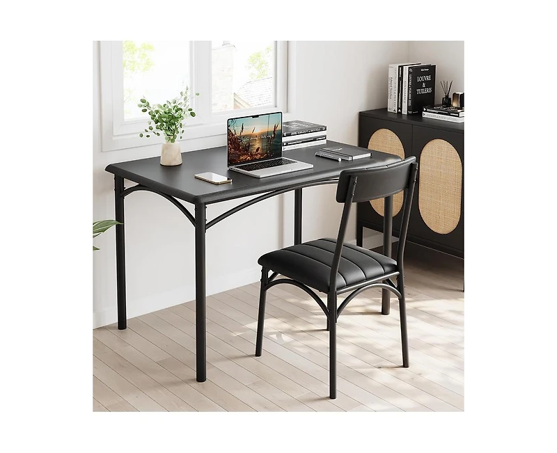 gaomon Dining Table Set for 4, Kitchen Table with 4 Upholstered Chairs, 5 Piece Rectangular Dining Room Table Set, for Small Space, Apartment, Home