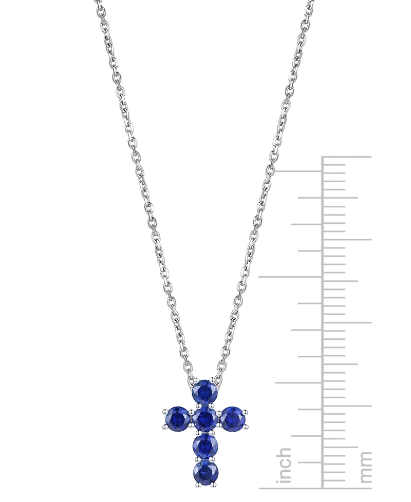Lab Grown Sapphire Cross 18" Pendant Necklace (3/4 ct. t.w.) in 10k White Gold (Also in Lab Grown Ruby, Lab Grown Pink Sapphire, & Lab Grown Opal)