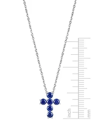 Lab Grown Sapphire Cross 18" Pendant Necklace (3/4 ct. t.w.) in 10k White Gold (Also in Lab Grown Ruby, Lab Grown Pink Sapphire, & Lab Grown Opal)
