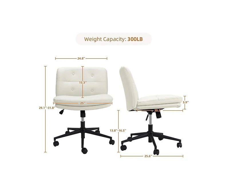 gaomon Office Chair with Wheels, Wide Seat Swivel Leather Armless Criss Cross Chair, 360° Height Adjustable Swivel Desk Chair