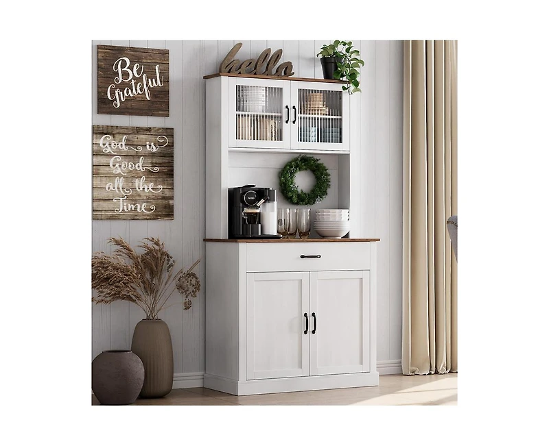 gaomon Kitchen Pantry Cabinet, 71" Tall Kitchen Hutch Storage Cabinet with Microwave Stand