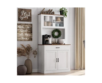 gaomon Kitchen Pantry Cabinet, 71" Tall Kitchen Hutch Storage Cabinet with Microwave Stand