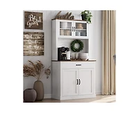 gaomon Kitchen Pantry Cabinet, 71" Tall Kitchen Hutch Storage Cabinet with Microwave Stand