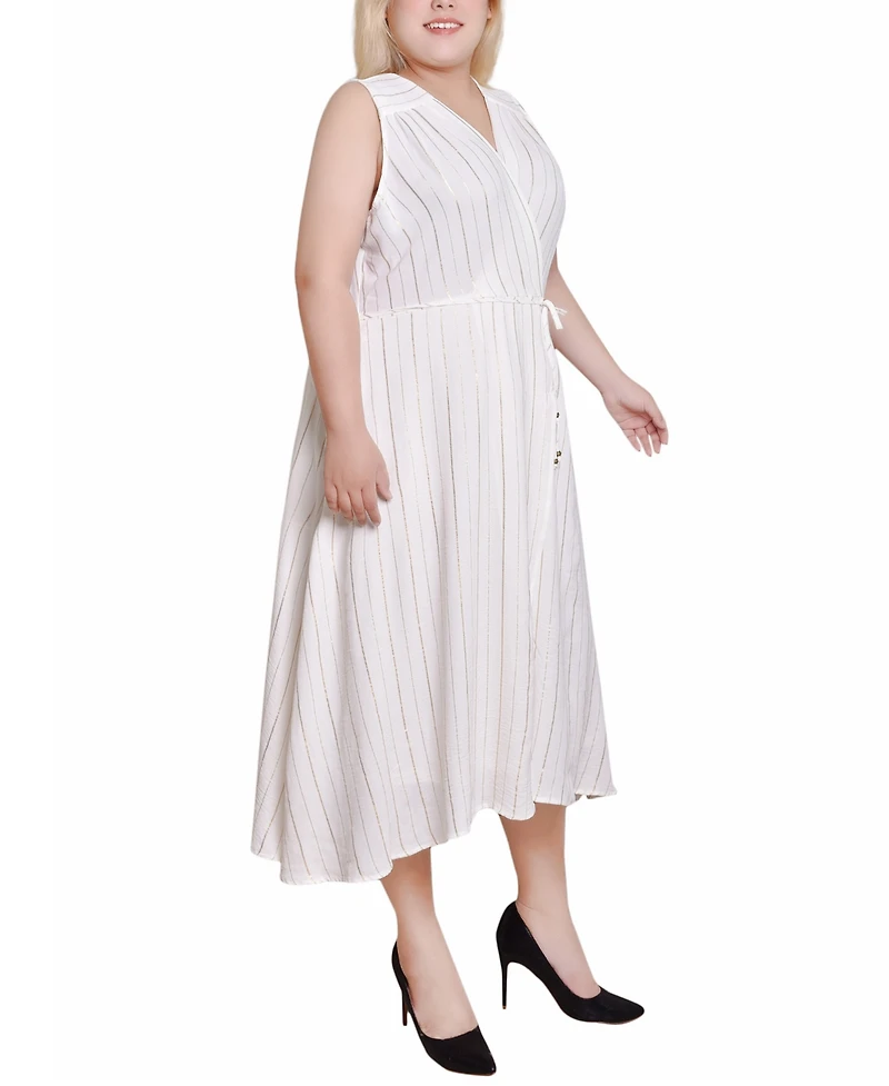 Ny Collection Plus Sleeveless Surplice Vertical Stripe Dress