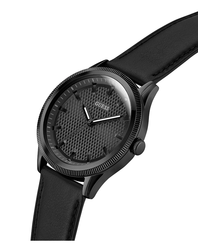 Guess Men's Analog Black Genuine Leather Watch, 44mm