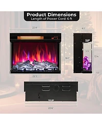 23 Inch 3-Sided Electric Fireplace 1500W Recessed Fireplace Insert