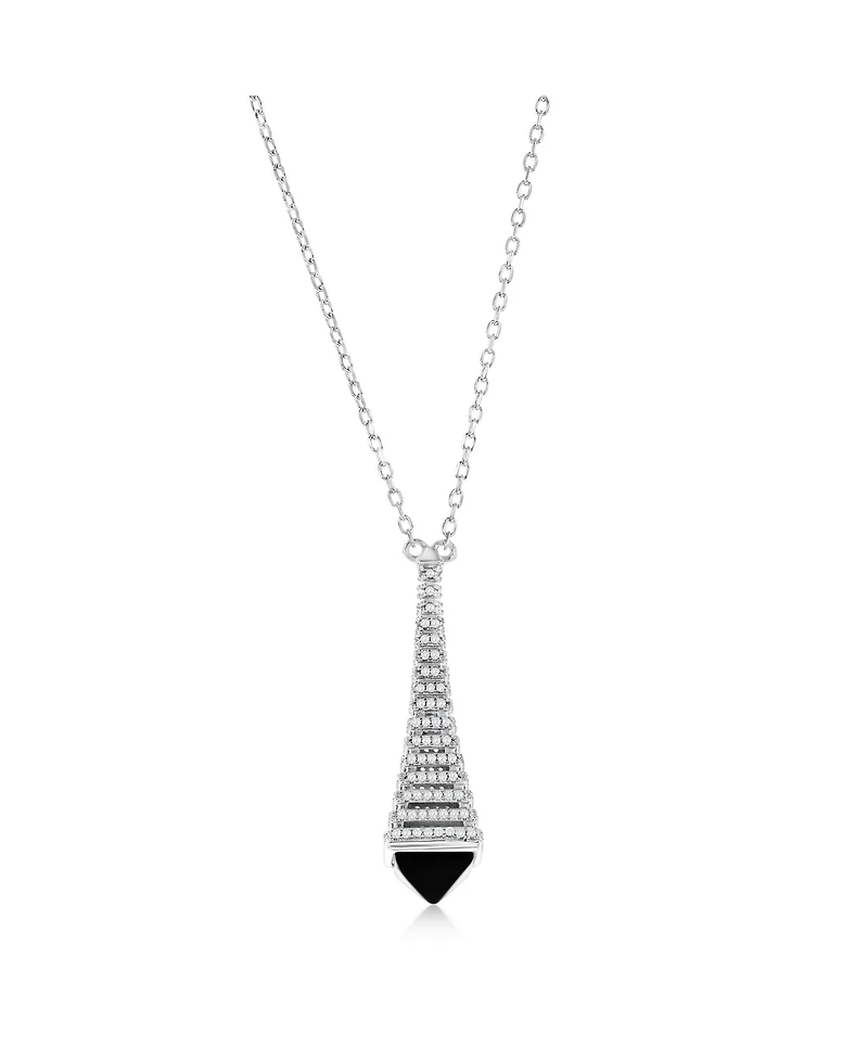 Suzy Levian Sterling Silver Cubic Zirconia Enamel Eiffel Tower Pendant