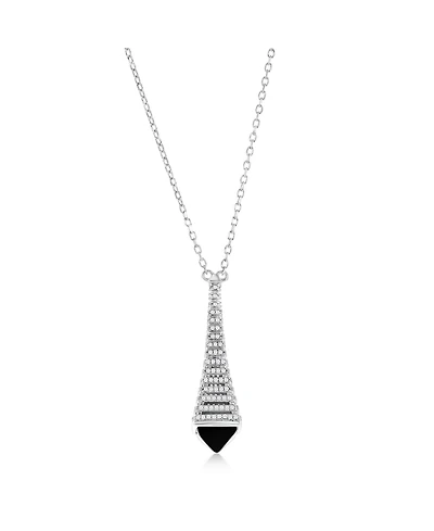 Suzy Levian Sterling Silver Cubic Zirconia Enamel Eiffel Tower Pendant