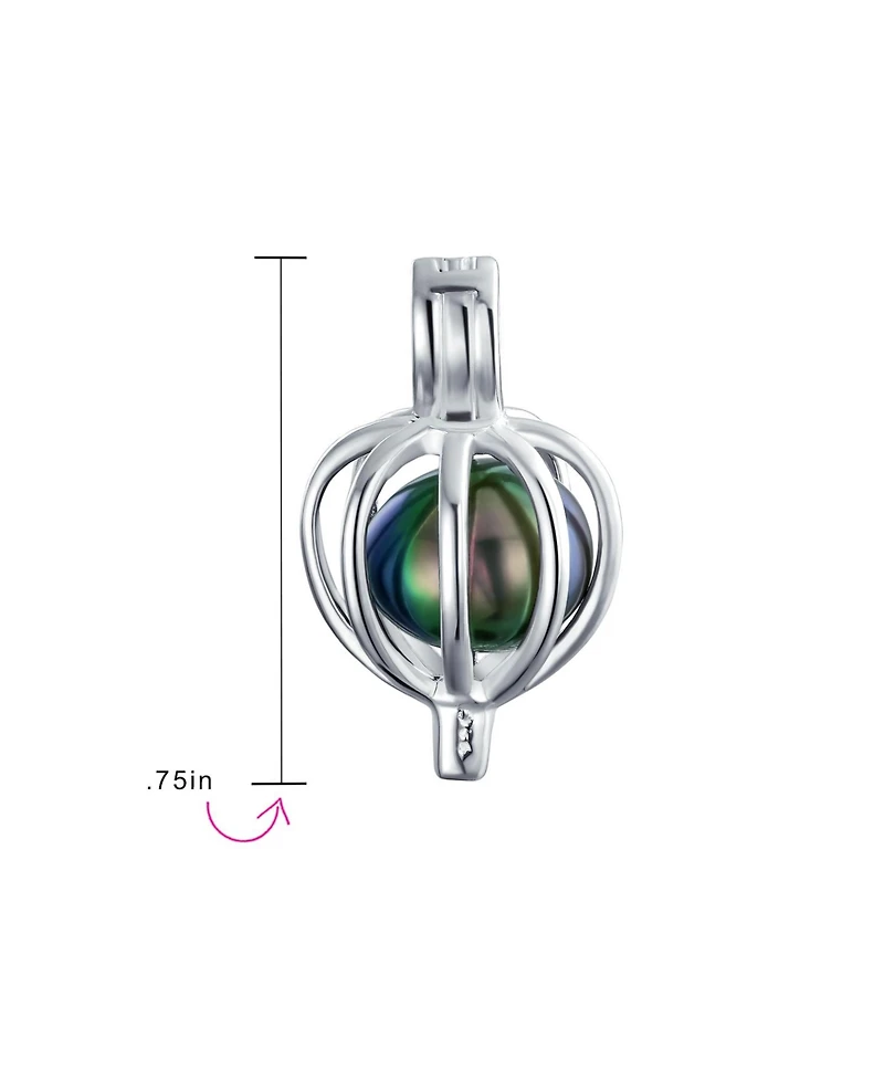 Bling Jewelry Teardrop Black Freshwater Cultured Pearl Bird Caged Pendant Necklace .925 Sterling Silver