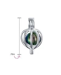 Bling Jewelry Teardrop Black Freshwater Cultured Pearl Bird Caged Pendant Necklace .925 Sterling Silver