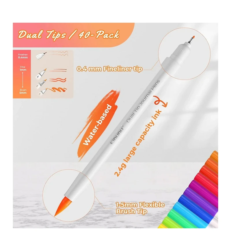 40ct Extra Fine/Brush Water Based Dual Tip Journaling Pens Y30-80601-06