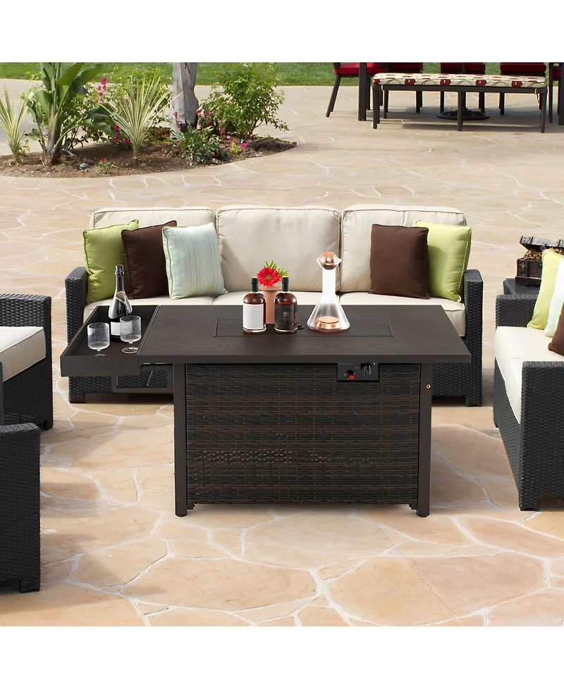 Sugift 52 Inches Outdoor Wicker Gas Fire Pit Propane Fire Table with Cover