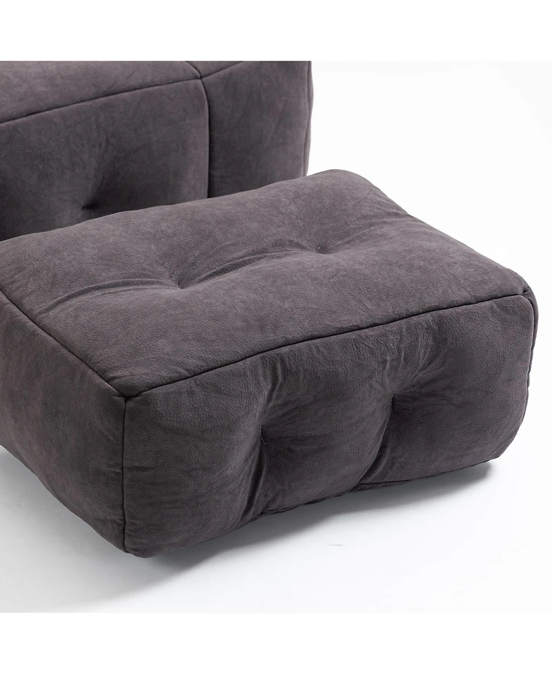 The Pop Home Fluffy Bean Bag Chair with Ottoman, Super Soft Lazy Sofa for Living Room-The