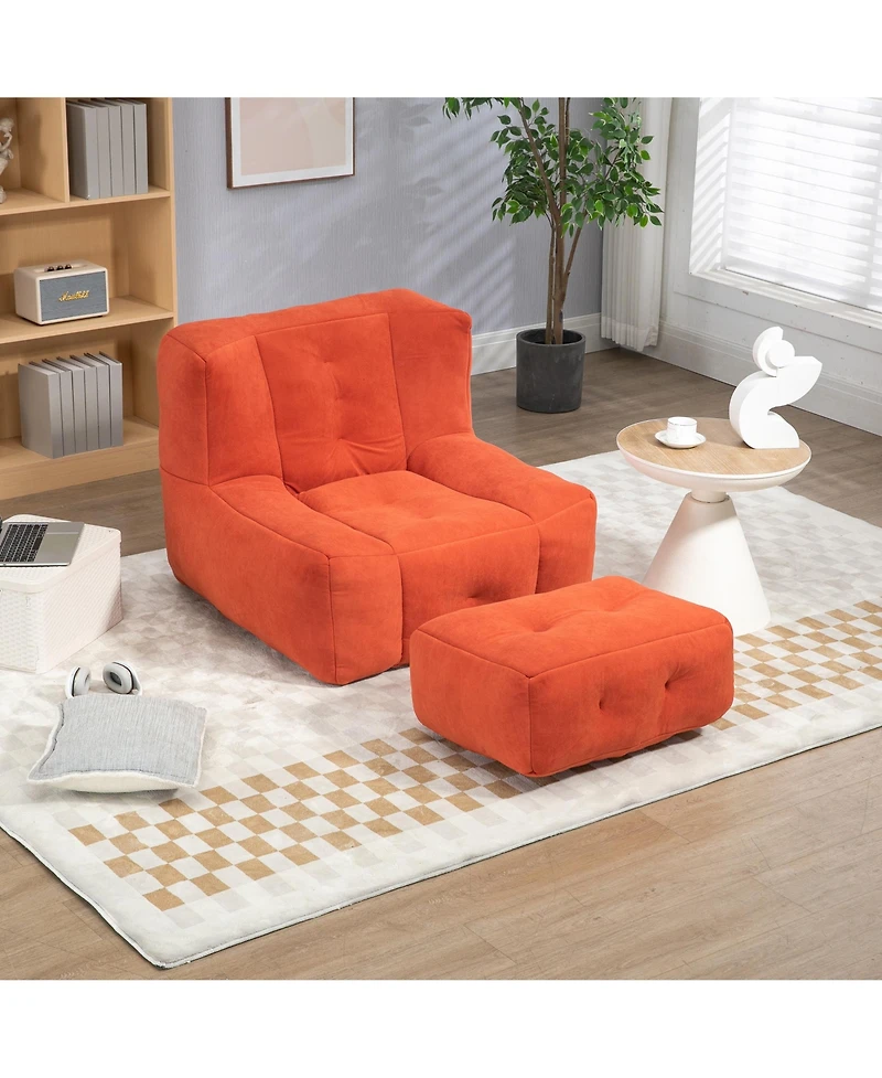 Fluffy Bean Bag Chair with Ottoman, Super Soft Lazy Sofa for Living Room-The Pop Home