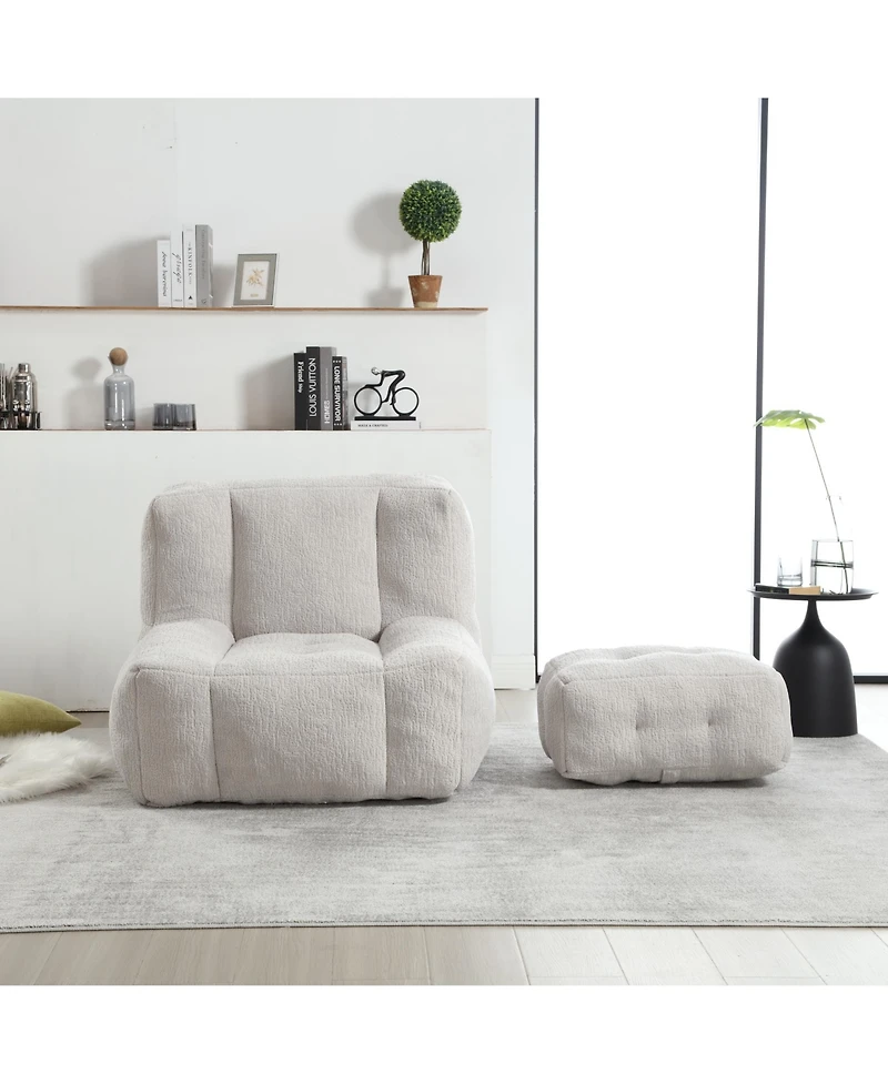 Fluffy Bean Bag Chair with Ottoman, Super Soft Lazy Sofa for Living Room-The Pop Home