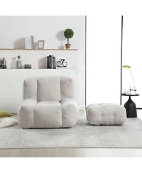 Fluffy Bean Bag Chair with Ottoman, Super Soft Lazy Sofa for Living Room-The Pop Home