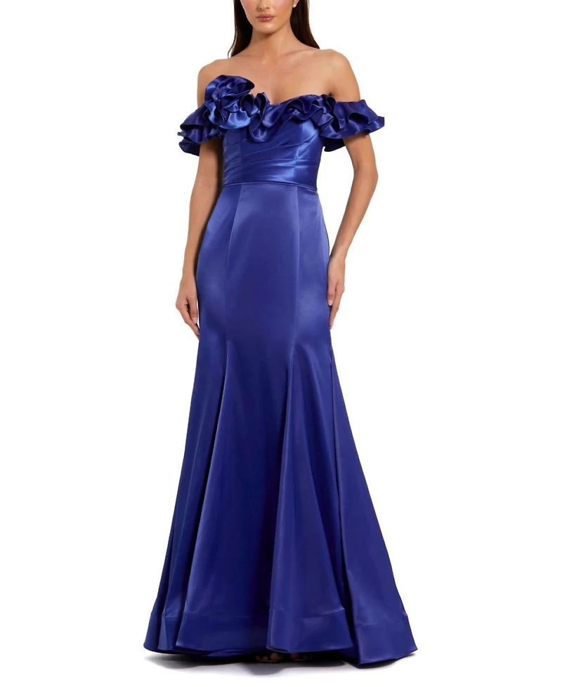 Mac Duggal Women's Satin Ruffle Off the Shoulder Mermaid Gown