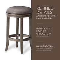 Maven Lane Eva Counter Stool, Reclaimed Oak Finish w/ Ronan Stone Leather