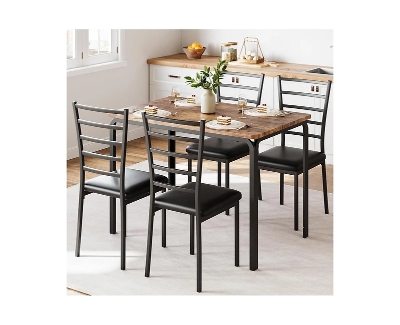 gaomon 5 Piece Dining Table Set, Modern & Retro Kitchen Table Furniture for Dining Room, Compact Space-Saving Table Set, Metal Frame Wood Tabletop, 4