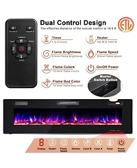 Sugift 68 Inch Ultra-Thin Electric Fireplace Recessed Wall Mounted with Crystal Log Decoration