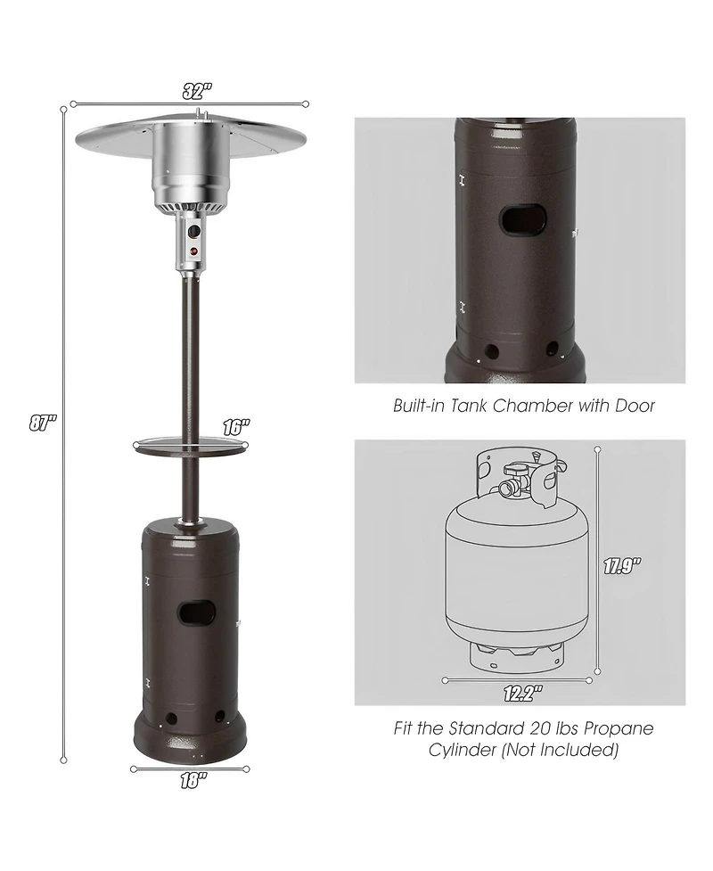 Sugift Outdoor Heater Propane Standing Lp Gas Steel with Table and Wheels