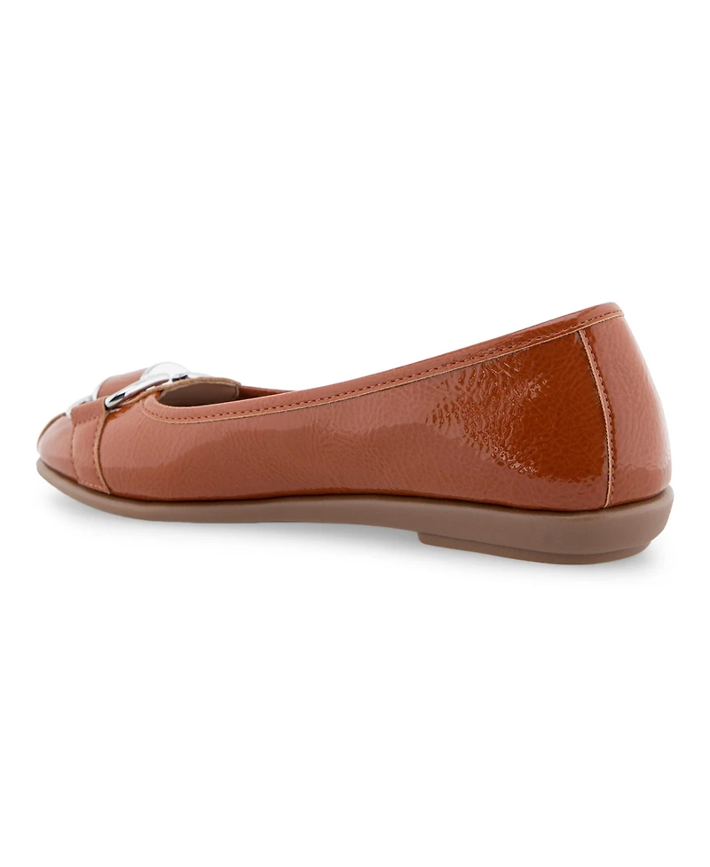Aerosoles Women's Bentley Buckle Flats - Tan Patent Crinkled Faux Leather