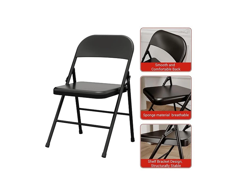 Dining Chairs Set of 4, Foldable with Metal Frame Hold Up to 350 Pounds, Portable Beige Kitchen Chair Suitable for Room, Living R