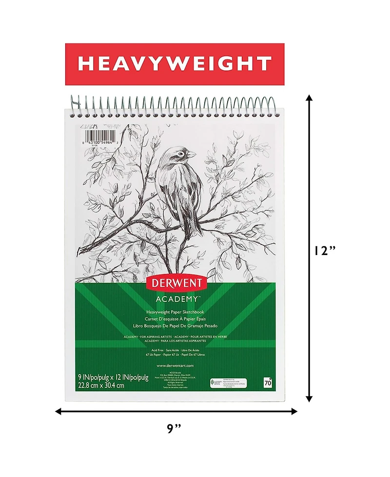 Mead Derwent Academy Wirebound Sketchbook, 70 Sheets, Pack of 3