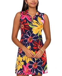 Msk Women's Floral Jersey Front-Zip Sleeveless Dress