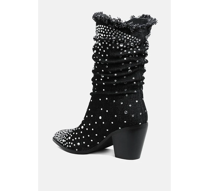 Savant Diamante & Rhinestones Denim Boots