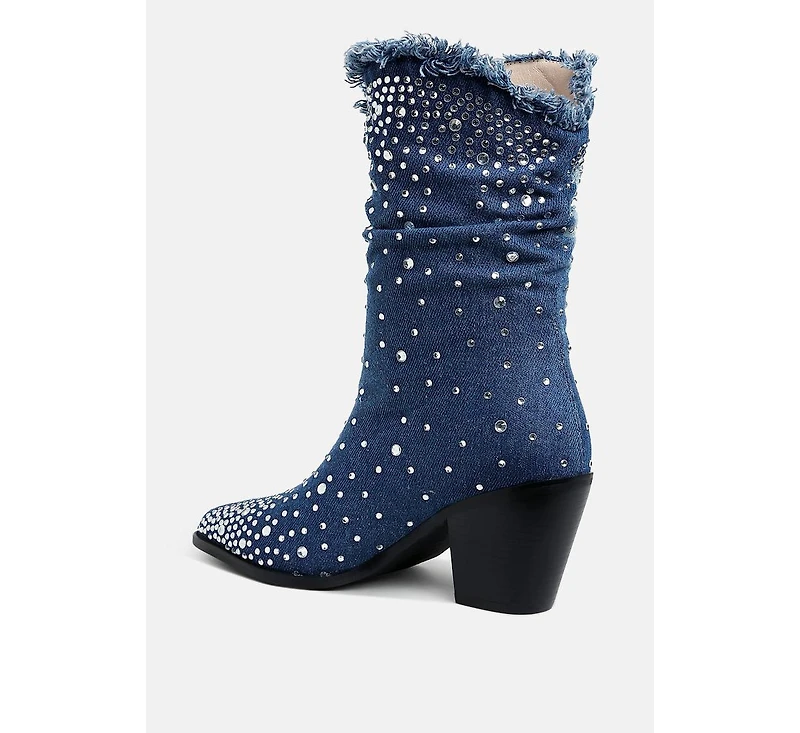 Savant Diamante & Rhinestones Denim Boots