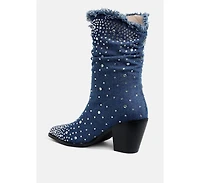 Savant Diamante & Rhinestones Denim Boots