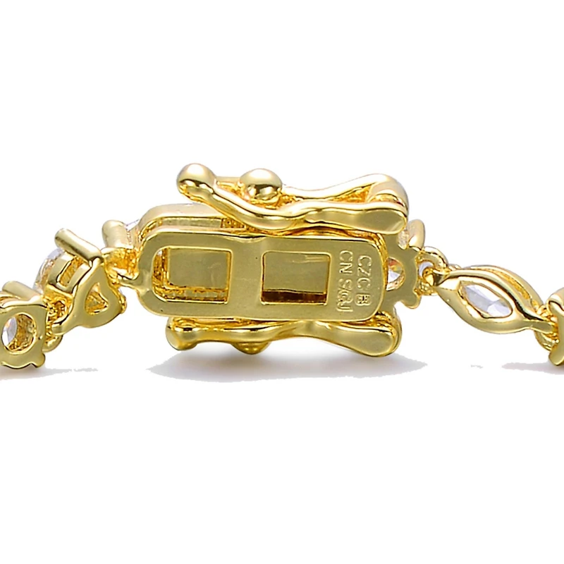 Genevive Sterling Silver 14k Gold Plated Cubic Zirconia Cluster Tennis Bracelet