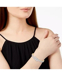 Sterling Silver 14K Gold Plated Cubic Zirconia Bypass Bangle Bracelet