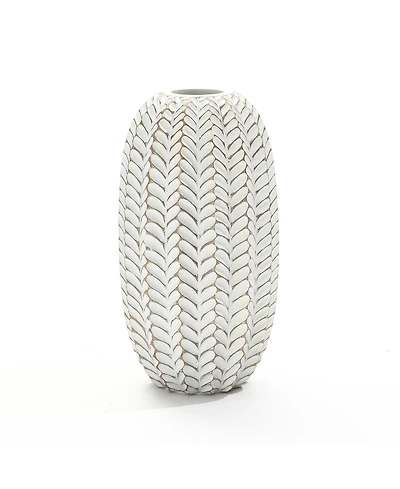 LuxenHome Modern Geometric Pattern Polyresin 13.5-Inch Tall Cylinder Vase