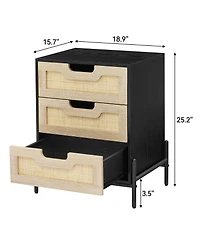 gaomon Nightstand Set of 2, Rattan End Table, Nightstands with 3 Natural Rattan Drawers