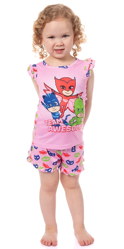 Pj Masks Little Girls Gekko Catboy Owlette Team Awesome Sleep Pajama Sleep Set Shorts